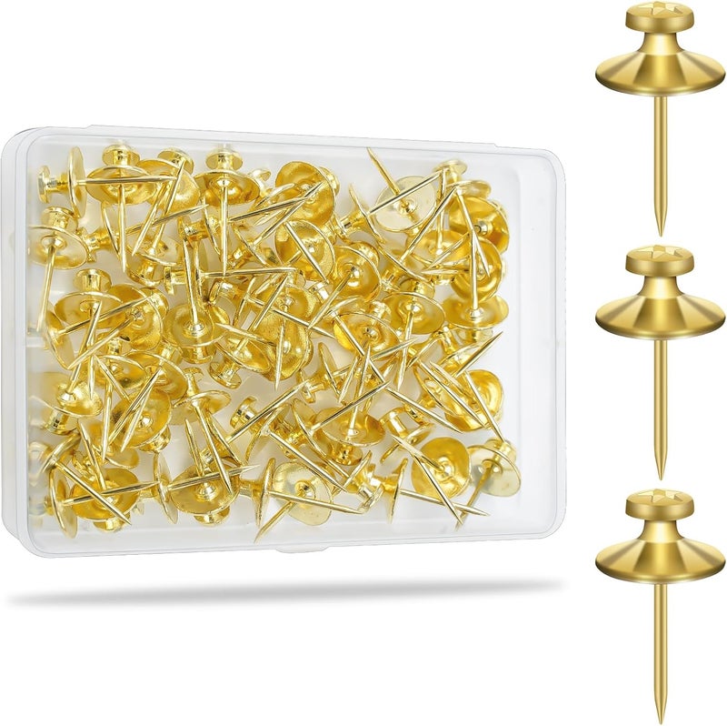 KURUI 60-Pack Metal Push Pins for Wall Hanging Decor, Renter Friendly Hooks for Bedroom Office Gallery Dorm Home, Double Headed Thumb Tacks for Tapestry/Canvas/ Picture Frame/Art, Gold Picture Hangers - Image 1