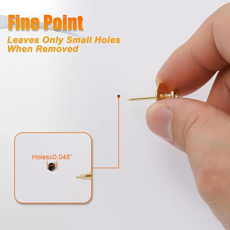 KURUI 60-Pack Metal Push Pins for Wall Hanging Decor, Renter Friendly Hooks for Bedroom Office Gallery Dorm Home, Double Headed Thumb Tacks for Tapestry/Canvas/ Picture Frame/Art, Gold Picture Hangers - Image 3