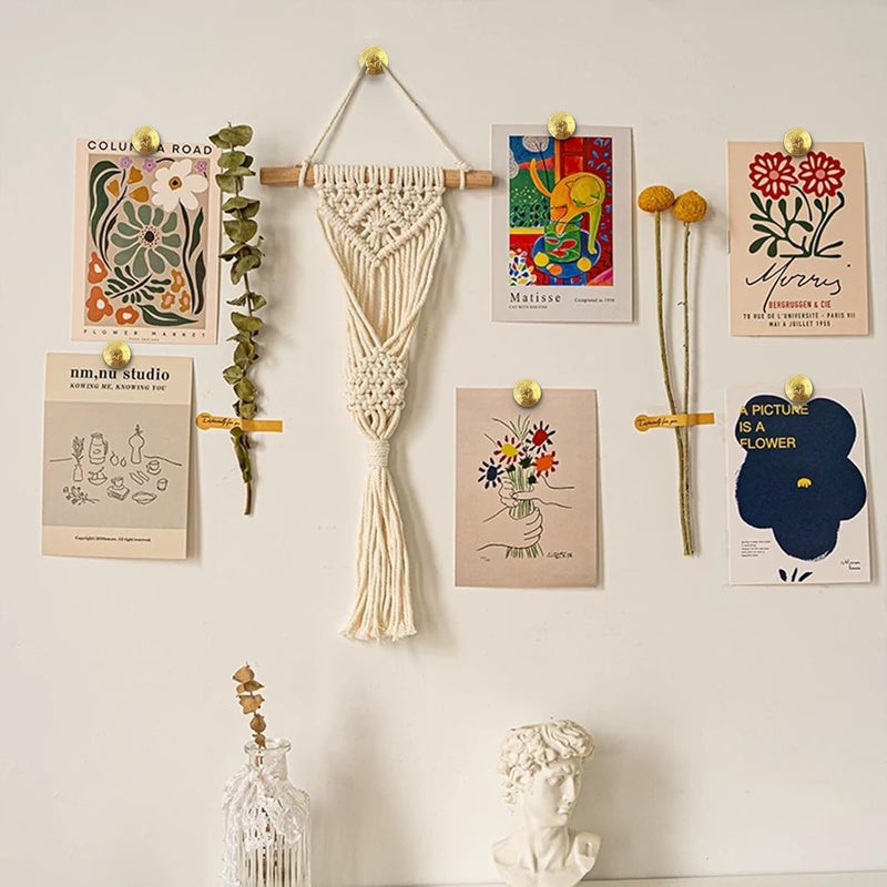 KURUI 60-Pack Metal Push Pins for Wall Hanging Decor, Renter Friendly Hooks for Bedroom Office Gallery Dorm Home, Double Headed Thumb Tacks for Tapestry/Canvas/ Picture Frame/Art, Gold Picture Hangers - Image 4