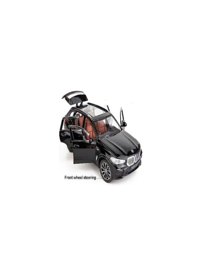 BMW X5 model car with metal wheels at a scale of 1:32, featuring pull-back action with light and sound, 4 doors, and a trunk that can be opened, black color.  - Image 2