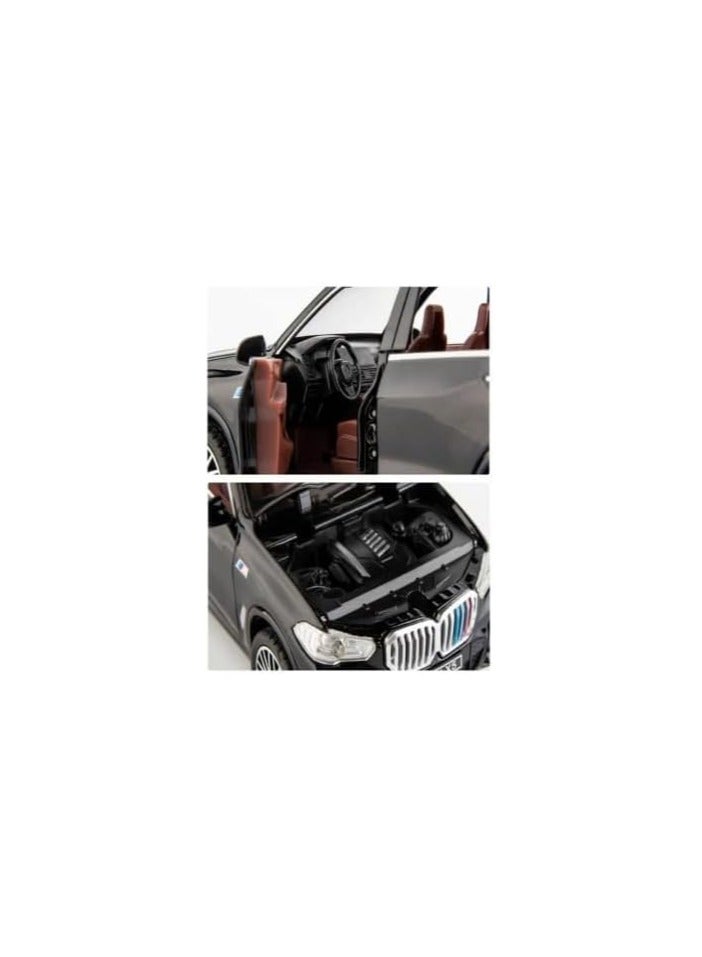BMW X5 model car with metal wheels at a scale of 1:32, featuring pull-back action with light and sound, 4 doors, and a trunk that can be opened, black color.  - Image 4