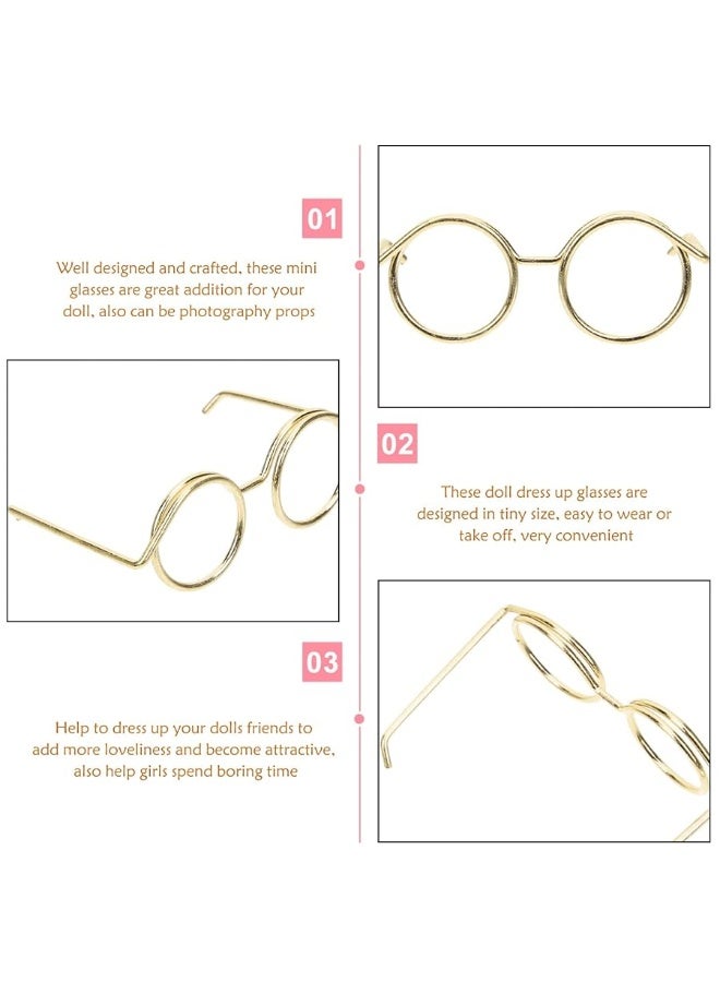 NUOBESTY 10pcs Mini Doll Glasses Metal Wire Rim Frameless Lens Doll Dress up Eyeglasses for Dolls Costume Accessories(Golden) - Image 1