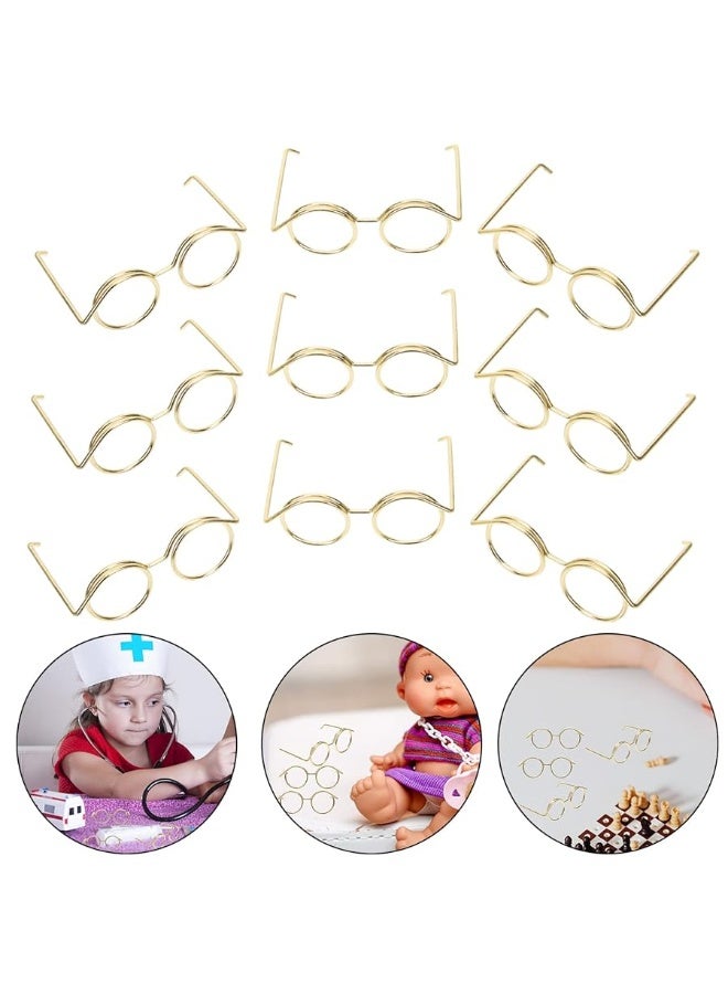 NUOBESTY 10pcs Mini Doll Glasses Metal Wire Rim Frameless Lens Doll Dress up Eyeglasses for Dolls Costume Accessories(Golden) - Image 4