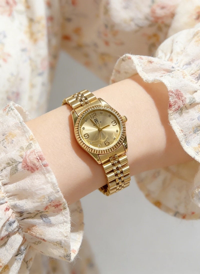 ABIU Luxury Gold-Tone Women's Watch - Chic Metal Bracelet with Glitter Dial & Number Markers (Elegant Fashion Wristwatch for Ladies) - Image 2