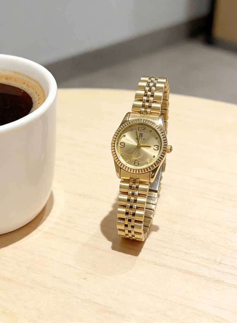 ABIU Luxury Gold-Tone Women's Watch - Chic Metal Bracelet with Glitter Dial & Number Markers (Elegant Fashion Wristwatch for Ladies) - Image 3