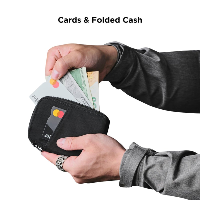 ALPAKA Zip Card Pouch - Card Wallet and Coin Pouch - Holds 12-20 Cards and Cash Holder with Black Axoflux, RFID Blocking Weatherproof Material - Image 2