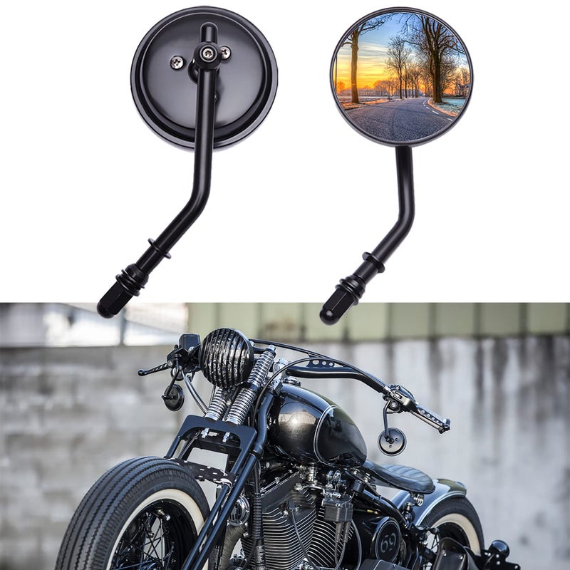 DREAMIZER 3 Motorcycle Vintage Mirrors Round Rear View Mirror 8mm Black Compatible with Harley Davidson Dyna Bobber Softail Chopper Cruiser Cafe Racer Street Electra Glide 19822018