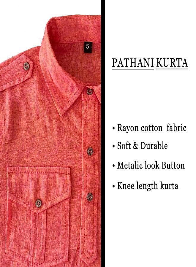 Trender Pathani Pink Rayon Cotton Only Kurta for Boy's Kids|Ethenic Wear for Children (5-6 Years) - Image 3