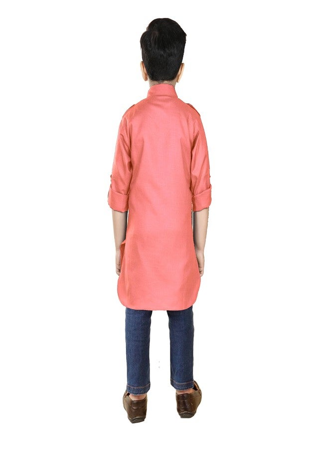 Trender Pathani Pink Rayon Cotton Only Kurta for Boy's Kids|Ethenic Wear for Children (5-6 Years) - Image 2