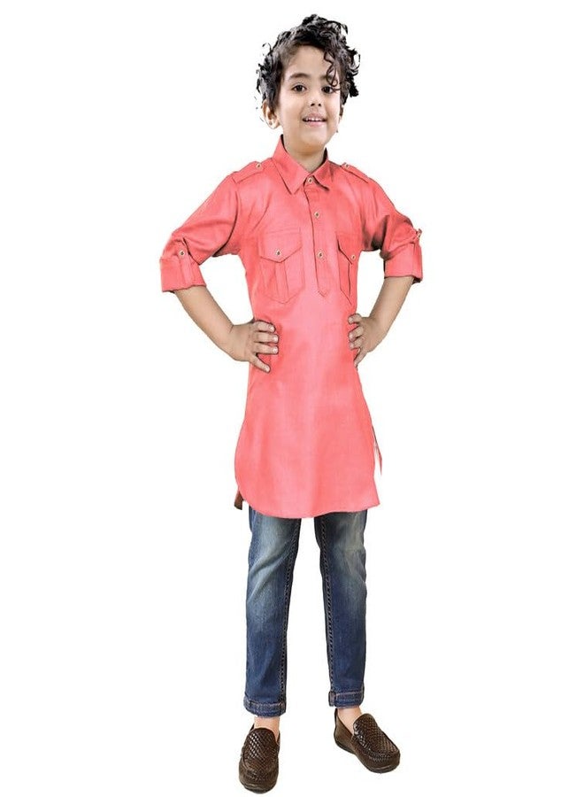 Trender Pathani Pink Rayon Cotton Only Kurta for Boy's Kids|Ethenic Wear for Children (5-6 Years) - Image 1