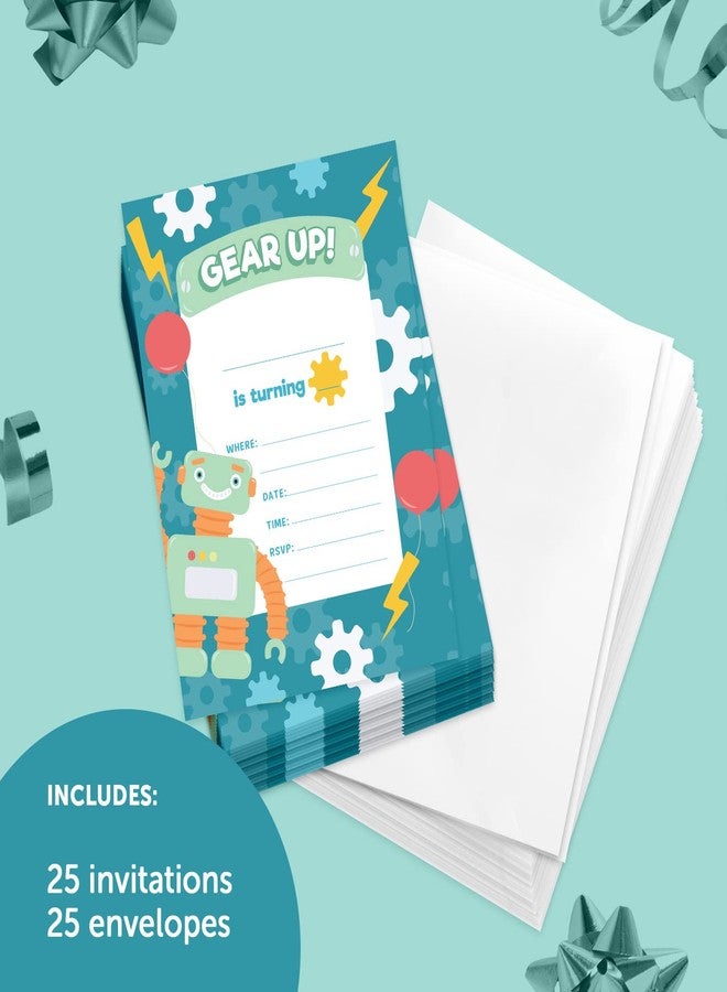 Desert Cactus Robot Happy Birthday Invitations Style 1 Invite Cards (25 Count) With Envelopes Girls Boys Kids Party (25ct) - Image 2