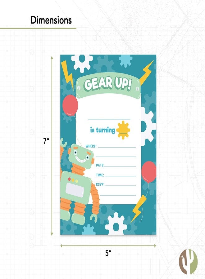 Desert Cactus Robot Happy Birthday Invitations Style 1 Invite Cards (25 Count) With Envelopes Girls Boys Kids Party (25ct) - Image 3