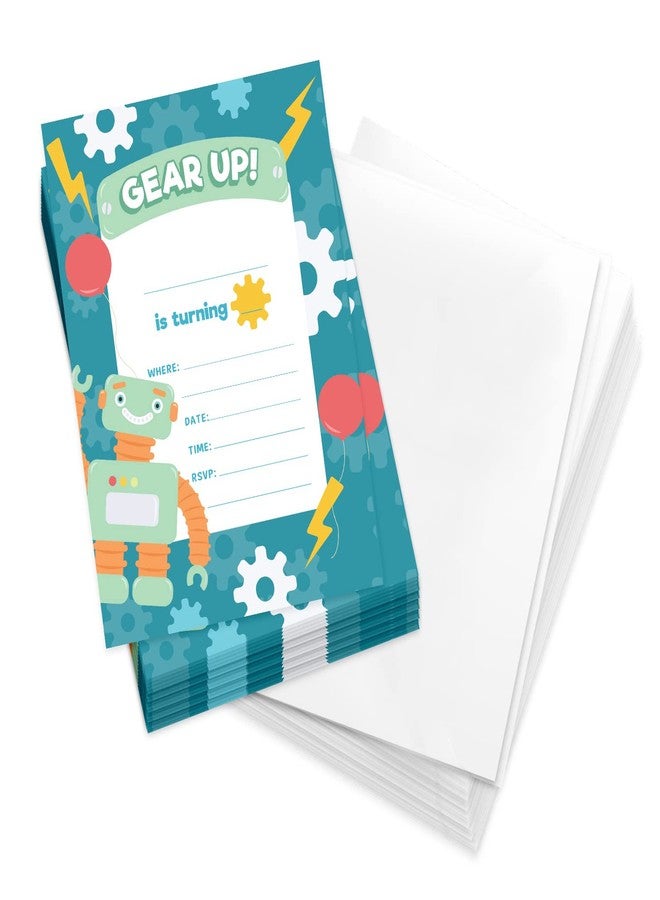 Desert Cactus Robot Happy Birthday Invitations Style 1 Invite Cards (25 Count) With Envelopes Girls Boys Kids Party (25ct) - Image 1