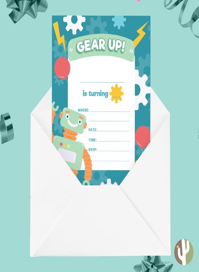 Desert Cactus Robot Happy Birthday Invitations Style 1 Invite Cards (25 Count) With Envelopes Girls Boys Kids Party (25ct) - Image 4