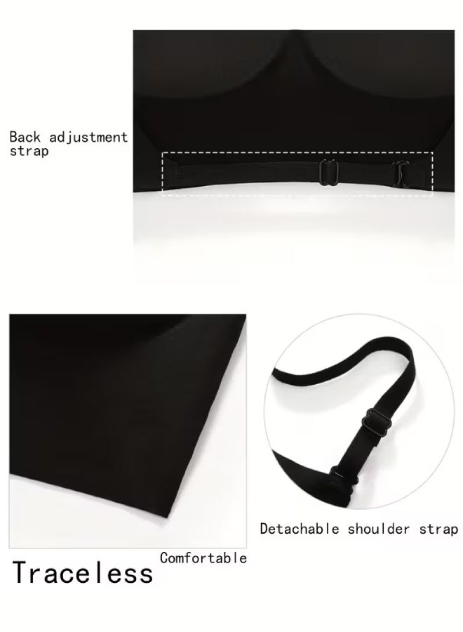 3 قطع حمالات صدر بدون درزات وبدون ظهر للنساء - تصميمات بأحزمة على شكل حرف X وU، حمالة صدر لاسلكية مع وسادات قابلة للإزالة، ملابس داخلية عالية الدعم للاستخدام اليومي والمناسبات الخاصة - كاكي، أبيض، وأسود - Image 5