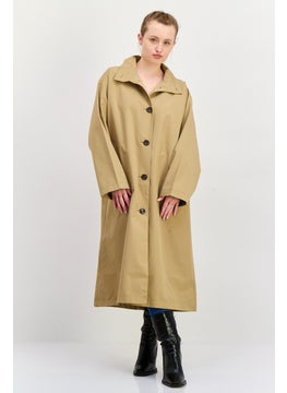 ESPRIT Women Plain Trench Coat, Khaki  - Image 1