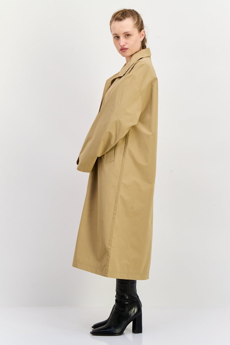 ESPRIT Women Plain Trench Coat, Khaki  - Image 3