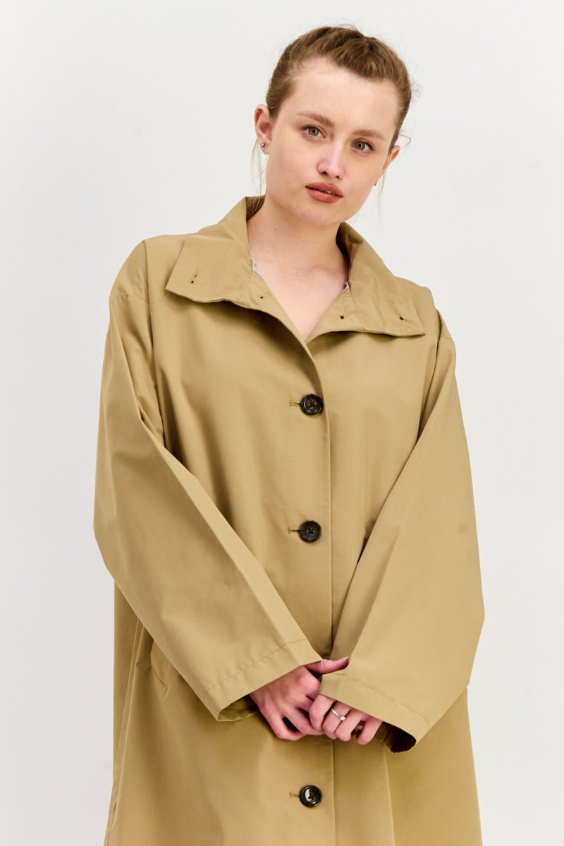 ESPRIT Women Plain Trench Coat, Khaki  - Image 2