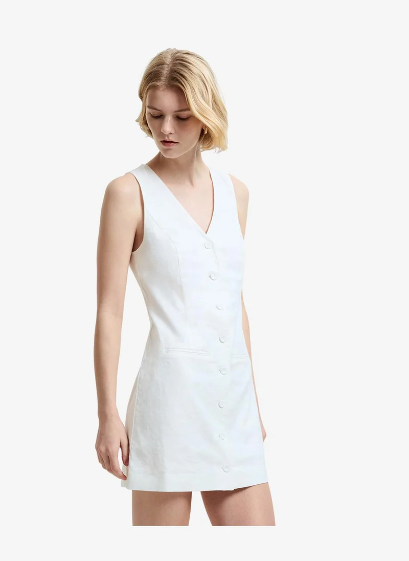 Women's Summer White Aspen Linen Slvles Aline Dress