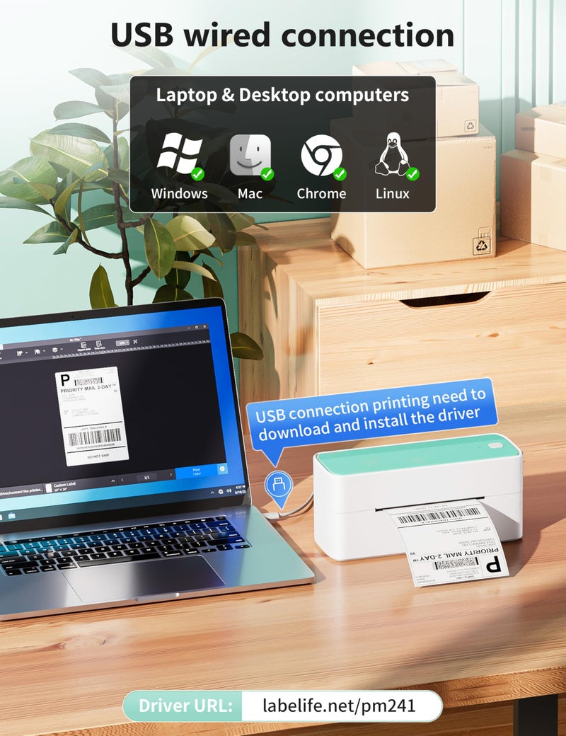 Phomemo Bluetooth Thermal Shipping Label Printer, 241BT Wireless Thermal Label Printer for Shipping Packages, Inkless Thermal Shipping Label Printer, Compatible with iPhone, Android, Green - Image 3