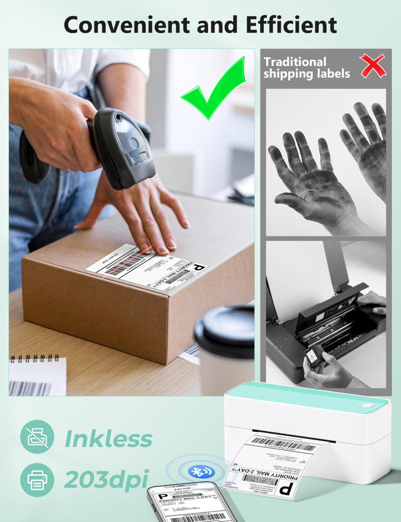 Phomemo Bluetooth Thermal Shipping Label Printer, 241BT Wireless Thermal Label Printer for Shipping Packages, Inkless Thermal Shipping Label Printer, Compatible with iPhone, Android, Green - Image 4