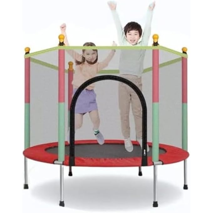 rayihni ترامبولين للياقة البدنية قابل للتعديل للارتفاع وقابل للطي للأطفال والبالغين مع شبكة أمان وسلة كرة سلة ودرابزين من الفوم، جهاز رياضي منزلي - Image 3