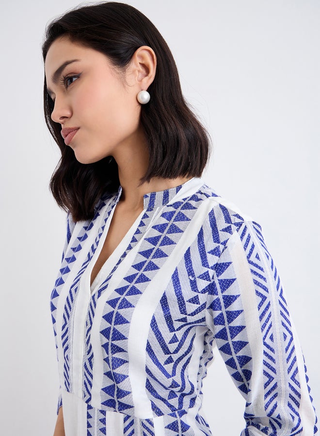 Styli Jacquard Notch Neck Tiered Midi Dress - Image 3