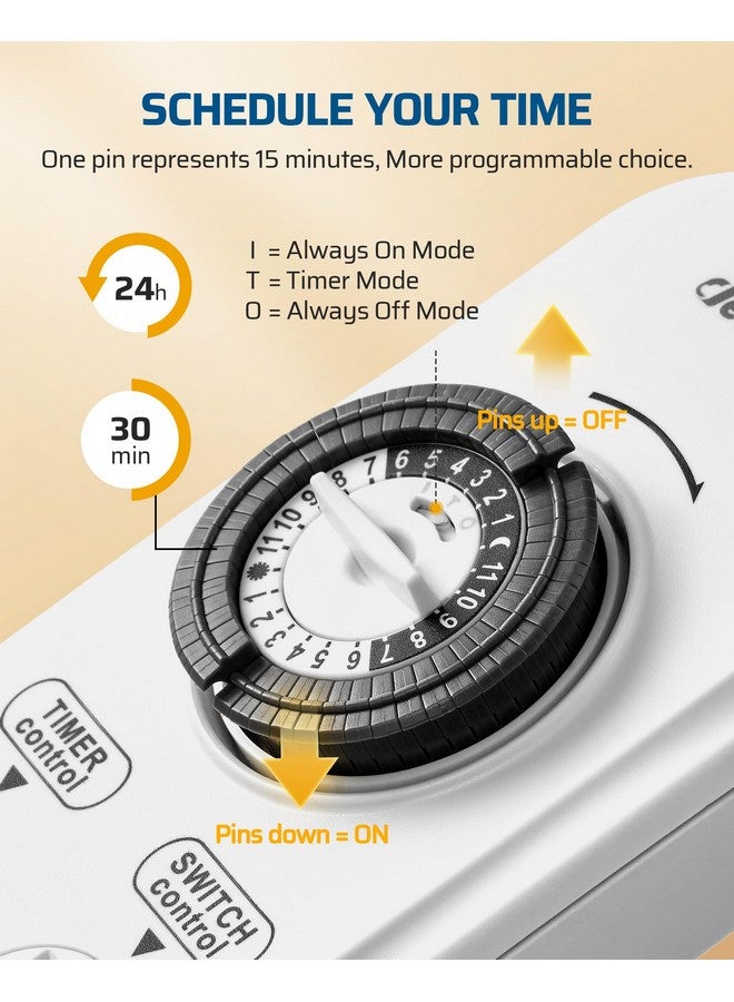 ديوينويلز شريط طاقة ميكانيكي بمؤقت من ديونويلز، مزود بـ 8 منافذ، قابس مسطح، سلك بطول 6 أقدام، حماية من الحمل الزائد، مؤقت داخلي لأحواض أسماك التنين الملتحي، أحواض السمك، مصابيح النمو، النباتات، مصابيح الزواحف، معتمد من UL - Image 3