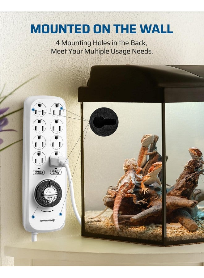 ديوينويلز شريط طاقة ميكانيكي بمؤقت من ديونويلز، مزود بـ 8 منافذ، قابس مسطح، سلك بطول 6 أقدام، حماية من الحمل الزائد، مؤقت داخلي لأحواض أسماك التنين الملتحي، أحواض السمك، مصابيح النمو، النباتات، مصابيح الزواحف، معتمد من UL - Image 2