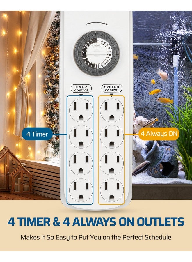 ديوينويلز شريط طاقة ميكانيكي بمؤقت من ديونويلز، مزود بـ 8 منافذ، قابس مسطح، سلك بطول 6 أقدام، حماية من الحمل الزائد، مؤقت داخلي لأحواض أسماك التنين الملتحي، أحواض السمك، مصابيح النمو، النباتات، مصابيح الزواحف، معتمد من UL - Image 1