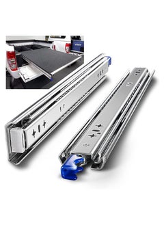 1 Pair Heavy Duty Drawer Runners with Lock 120KG Load Capacity Locking Drawer Slide Industrial Strong Full Extension Draw Runner Ball Bearing Shelf Guide Rail Side Mount for Siding Out Storage