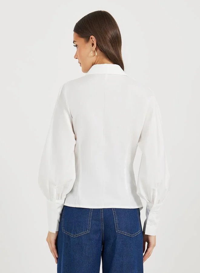 Styli Asymmetric Hem Collared Wrap Top