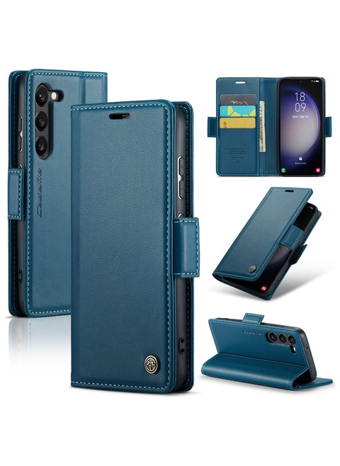 Flip Wallet Case For Samsung Galaxy S23 plus [RFID Blocking] PU Leather Wallet Flip Folio Case with Card Holder Kickstand Shockproof Phone Cover (Blue)