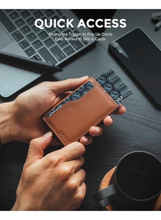 فولكيت VULKIT حافظة بطاقات جلدية بتصميم نافذتين لبطاقة الهوية مزودة بتقنية RFID للحماية وآلية منبثقة تلقائية لحفظ البطاقات والأوراق النقدية - Image 2