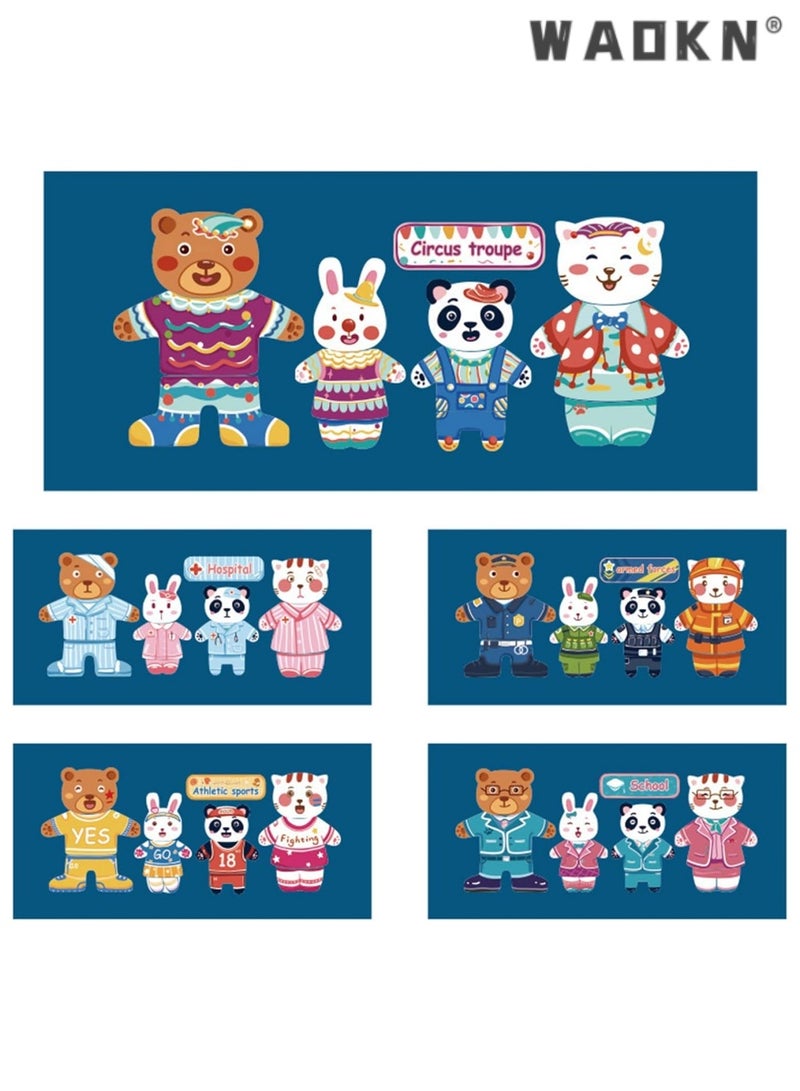 WAOKN Wooden Bear Dress up Puzzle Box,Sorting and Matching Jigsaw Puzzle,Bear Rabbit Panda Cat Wooden Sorting Toys for 3 Year Old,Toddler Magnetic Puzzles Wooden Animal Dress Up Matching Games  - Image 3