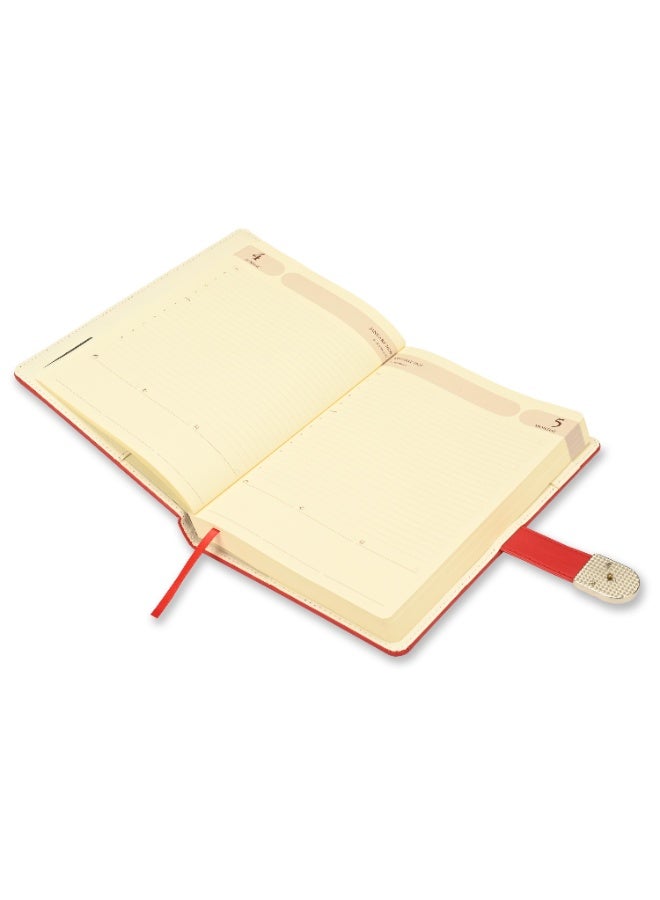 FIS 2026 Diary, Agenda Diary Size(170x240mm), Italian PU Materials, 2 Side Padded & Sewn Cover, Round Corners, Magnetic Lock, English, 70gsm Italian Ivory Paper, Red Color-FSDI87E26D12N - Image 4