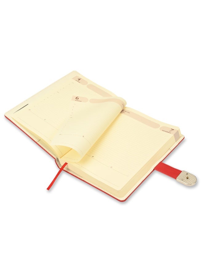FIS 2026 Diary, Agenda Diary Size(170x240mm), Italian PU Materials, 2 Side Padded & Sewn Cover, Round Corners, Magnetic Lock, English, 70gsm Italian Ivory Paper, Red Color-FSDI87E26D12N - Image 5