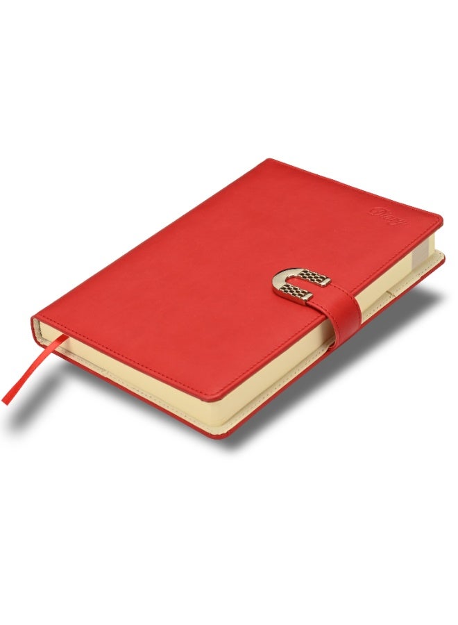 FIS 2026 Diary, Agenda Diary Size(170x240mm), Italian PU Materials, 2 Side Padded & Sewn Cover, Round Corners, Magnetic Lock, English, 70gsm Italian Ivory Paper, Red Color-FSDI87E26D12N - Image 1