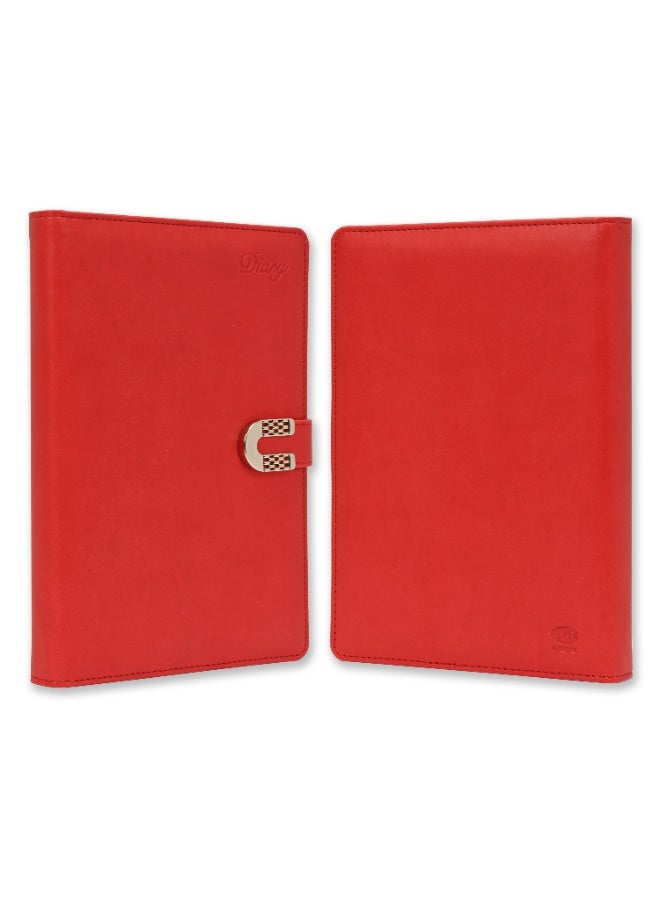 FIS 2026 Diary, Agenda Diary Size(170x240mm), Italian PU Materials, 2 Side Padded & Sewn Cover, Round Corners, Magnetic Lock, English, 70gsm Italian Ivory Paper, Red Color-FSDI87E26D12N - Image 2
