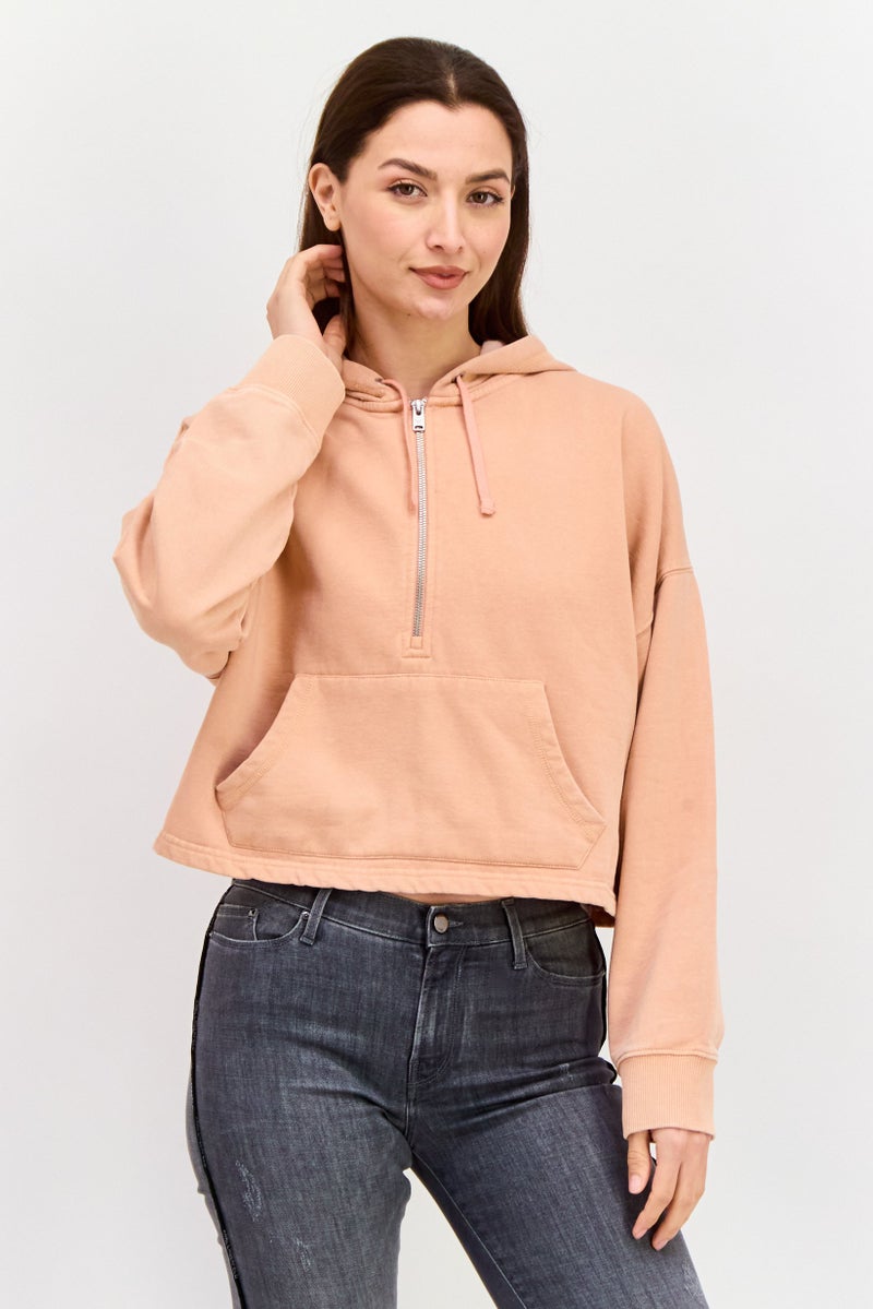 Roxy سويت شيرت بغطاء رأس بأكمام طويلة للنساء، خوخي - Image 1