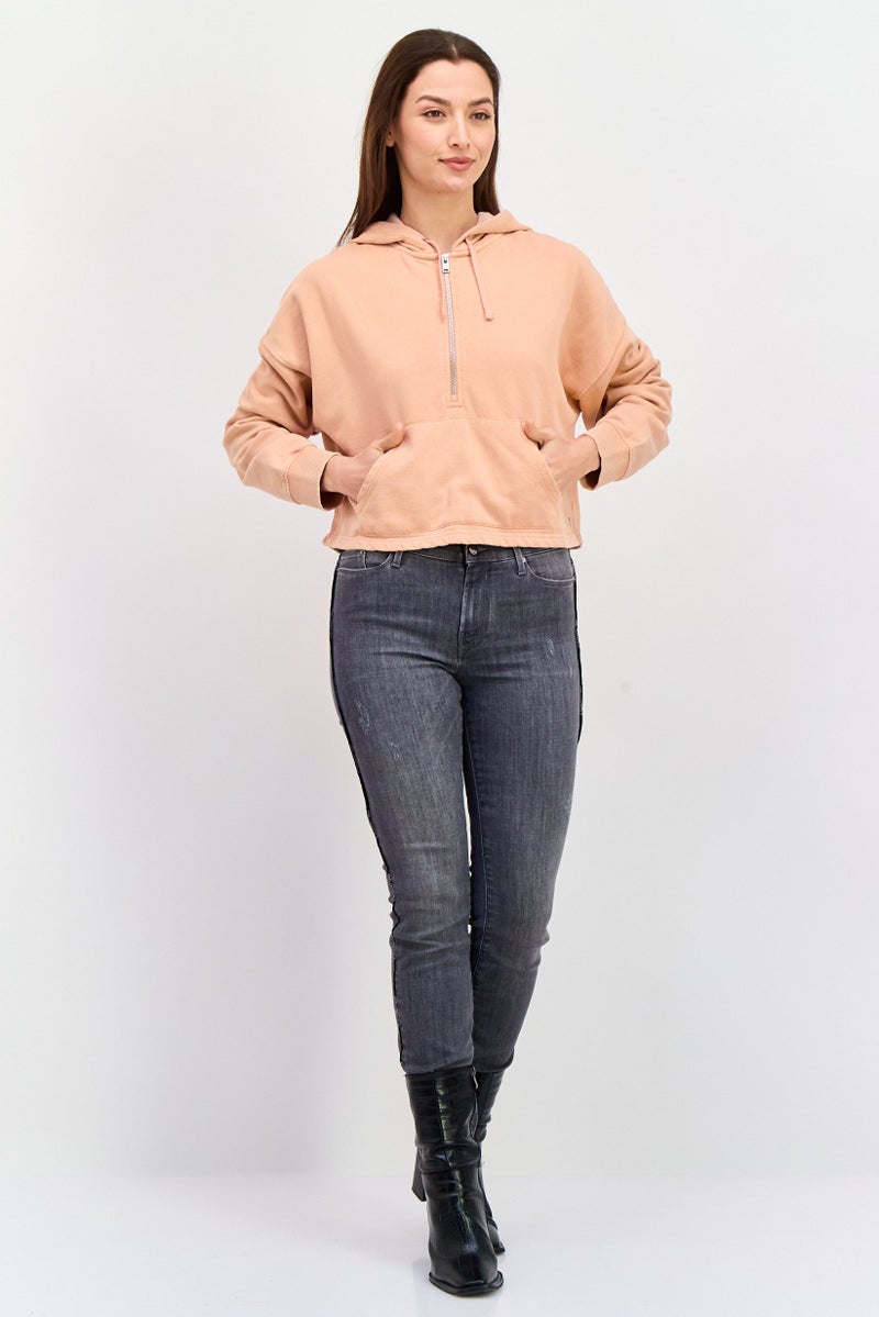 Roxy Women Long Sleeves Hooded Sweatshirt, Peach - Image 4