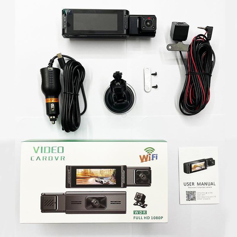 Dashcam 1080P WiFi in car camera, front car dash cam, WDR night vision, loop recording, front, interior, and rear three lens recording, with a maximum support of 128GB - Image 2
