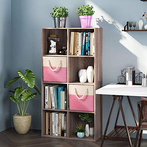 PRANDOM Large Foldable Cube Storage Bins 11x11 inch [4-Pack] Fabric Linen Storage Baskets Cubes Drawer with Cotton Handles Organizer for Shelves Nursery Closet Bedroom Pink - Image 2