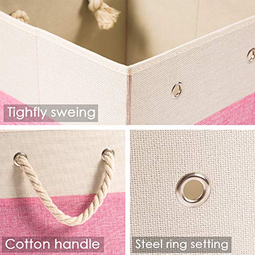 PRANDOM Large Foldable Cube Storage Bins 11x11 inch [4-Pack] Fabric Linen Storage Baskets Cubes Drawer with Cotton Handles Organizer for Shelves Nursery Closet Bedroom Pink - Image 4