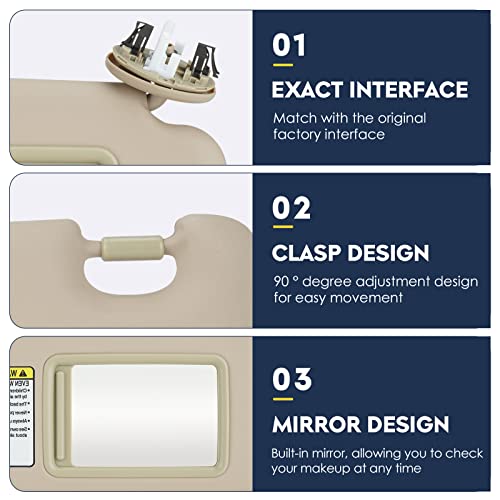 PetMigo Right Passenger Side Sun Visor with Light Fit for Toyota RAV4 (Roof with Light) 2006 2007 2008 2009 2010 2011 2012 2013, Replaces for 74310-42452-B2 Beige - Image 3