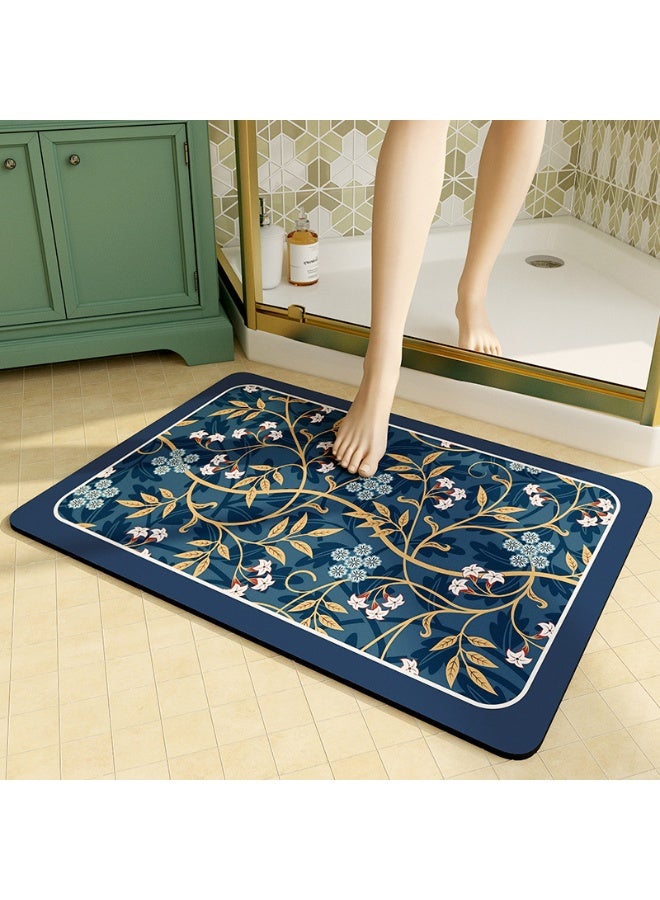 TAPIT Bath Mat Non-Slip Quick Drying Absorbent Bath Rug Vintage Floral Diatomaceous Earth Shower Mat Washable Bathroom Floor Mat for Tub Shower Bathroom (40x60cm Blue Floral) - Image 1