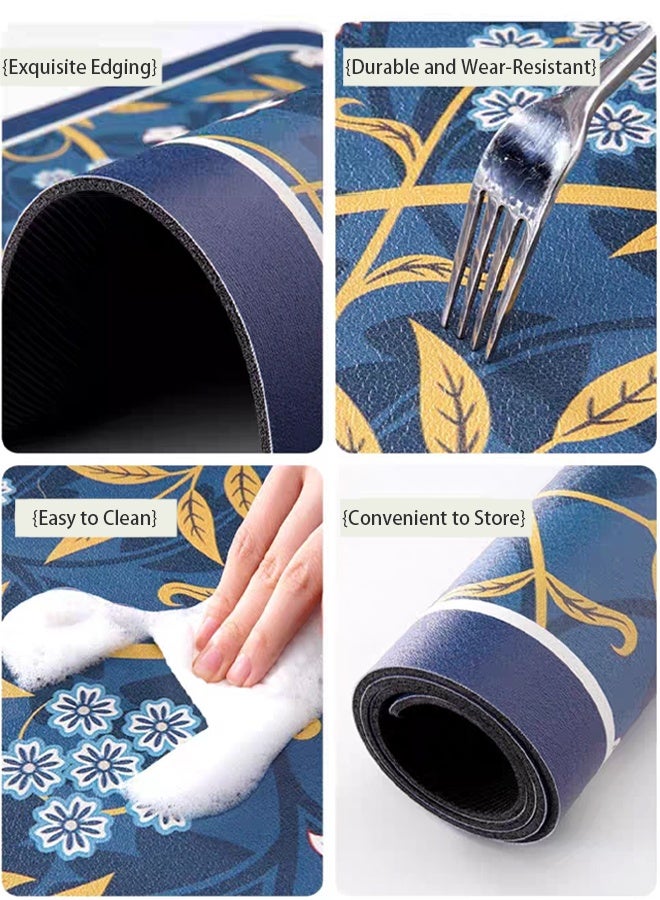 TAPIT Bath Mat Non-Slip Quick Drying Absorbent Bath Rug Vintage Floral Diatomaceous Earth Shower Mat Washable Bathroom Floor Mat for Tub Shower Bathroom (40x60cm Blue Floral) - Image 4