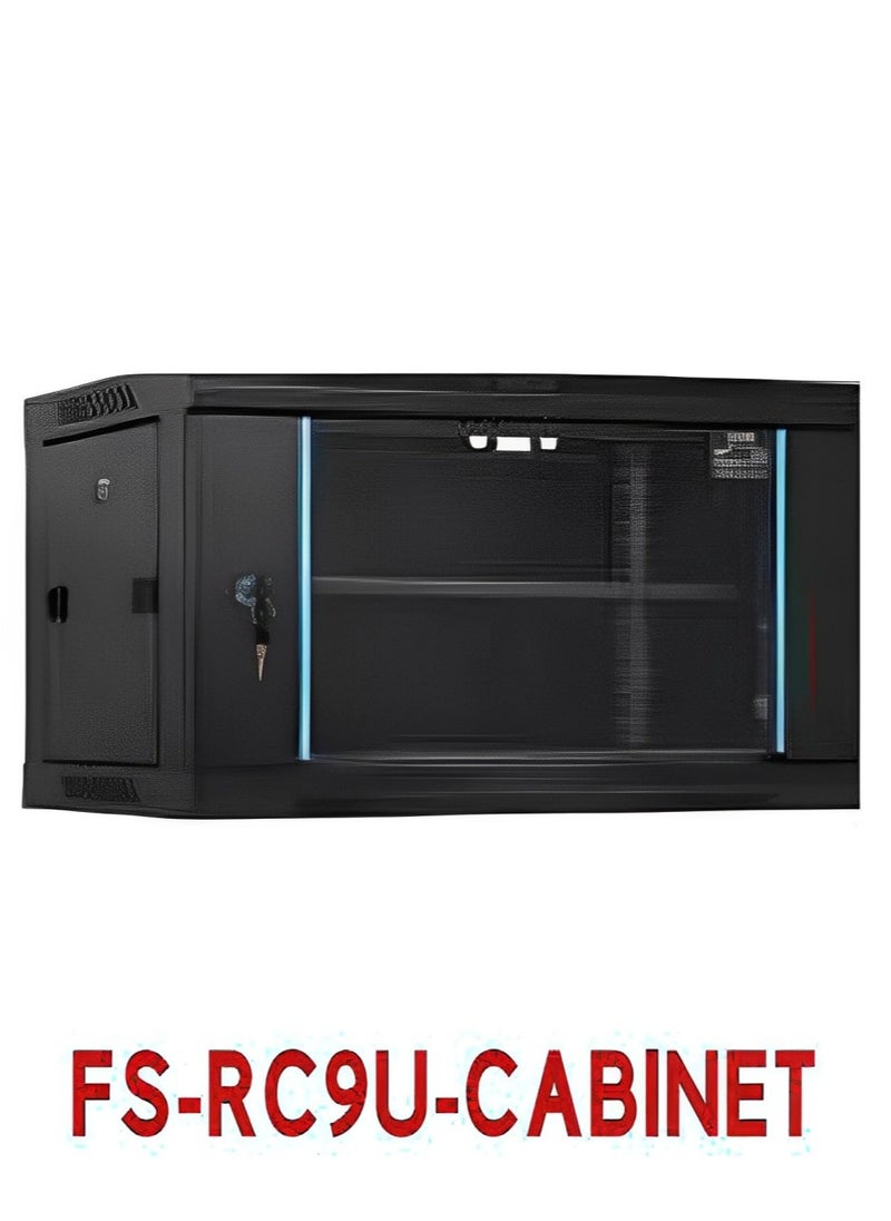 فوجي ستار - خزانة شبكة مثبتة على الحائط FS-RC9U-CABINET 9U - حاوية آمنة مقاس 530 × 300 × 400 مم مع تدفق هواء مُحسّن، ووصول قابل للقفل، وإدارة الكابلات لإعداد قوي لتكنولوجيا المعلومات والشبكات - Image 1