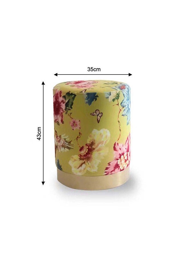 DANUBE HOME Echo Print Velvet Pouf Multi Functional Ottoman Chair Soft Upholstered Footrest Modern Furniture For Living Room 35X35X43 cm Flower Pattern / Gold - Image 5