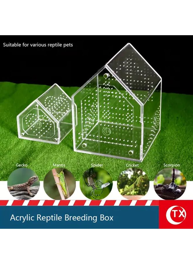 قطعتان صندوق تغذية الحشرات الشفاف على شكل منزل قفص تربية الزواحف المغناطيسي من الأكريليك - Image 4